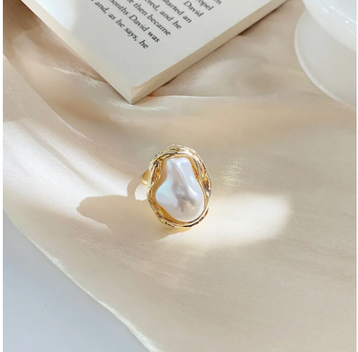 Bague Perle Marine — Plaqué Or 18K