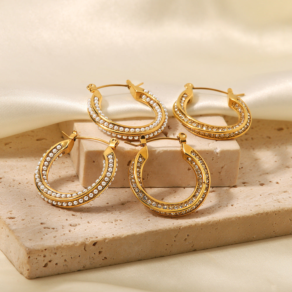 Boucles Torsadées Perle — Acier Plaqué Or 18K
