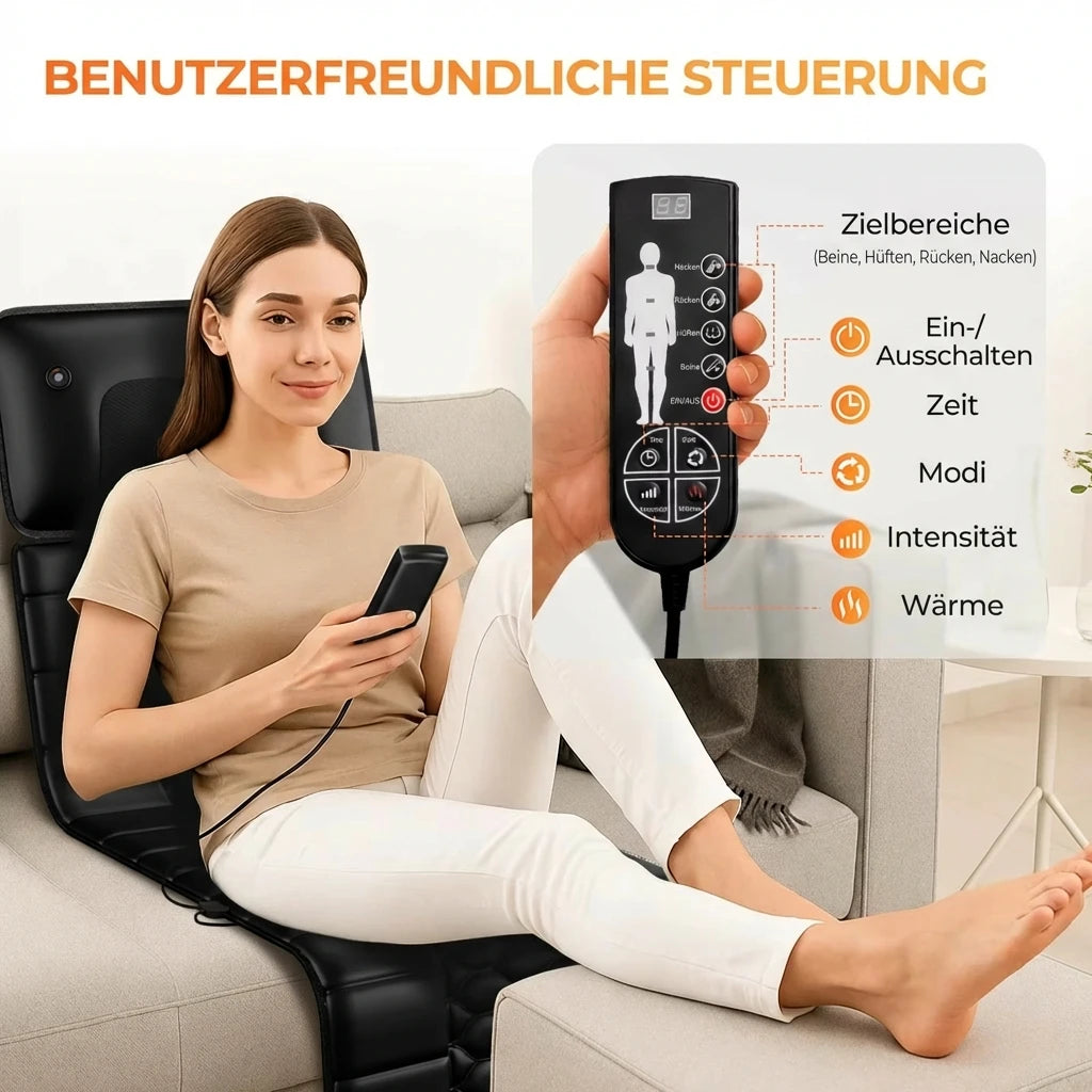 Tapis de massage chauffant pour tout le corps avec télécommande