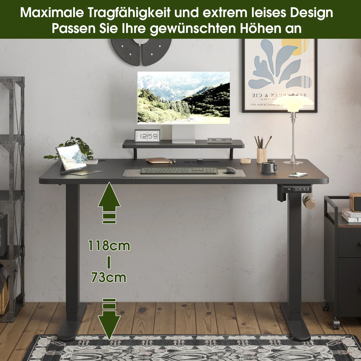 Bureau électrique réglable en hauteur 120 x 60 cm