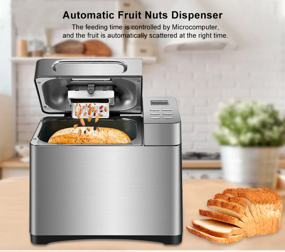 Machine à pain programmable en inox avec distributeur de fruits secs
