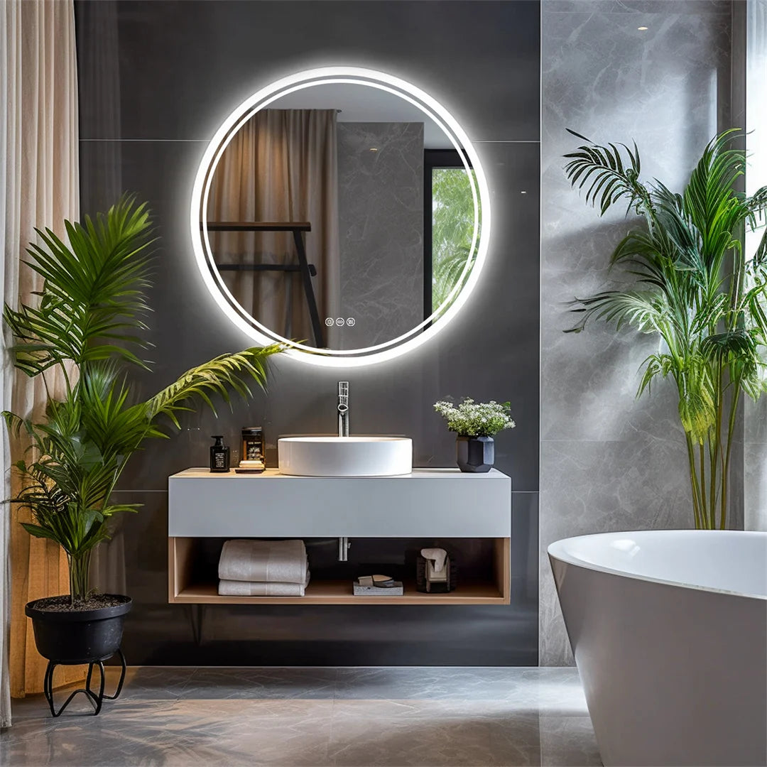 Miroir rond lumineux 80 cm à commande tactile et désembuage