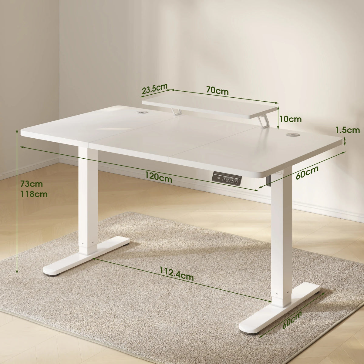 Bureau électrique réglable en hauteur 120 x 60 cm