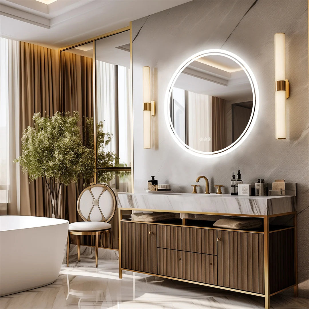 Miroir rond lumineux 80 cm à commande tactile et désembuage
