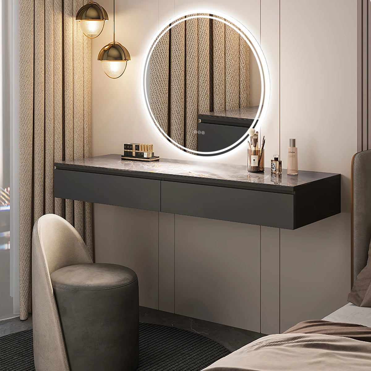 Miroir rond lumineux 80 cm à commande tactile et désembuage