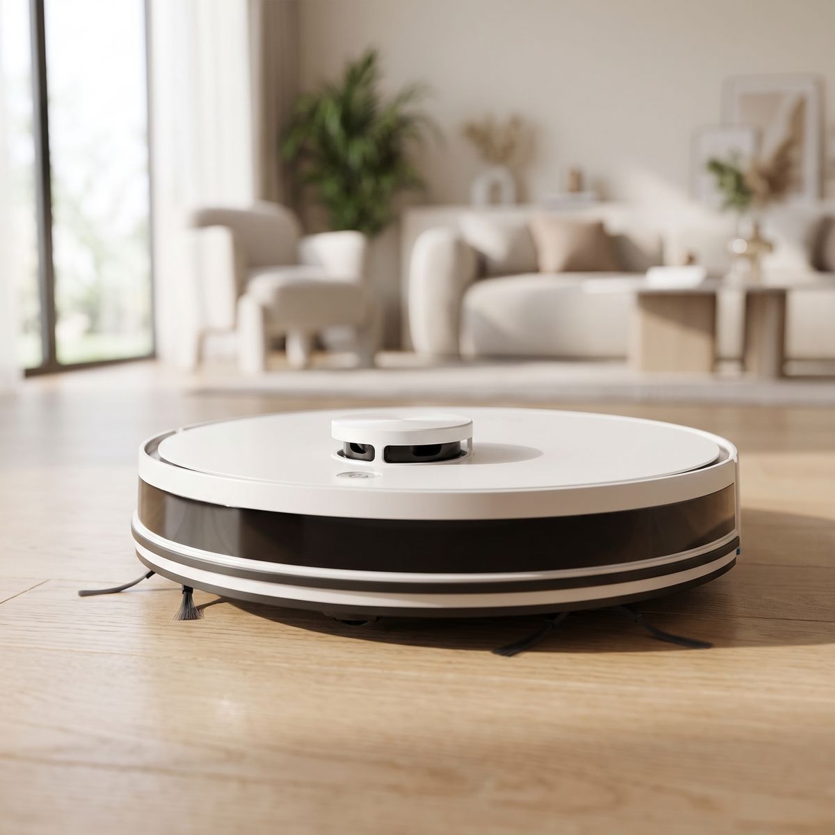 Robot aspirateur laveur avec station de vidage automatique, vue de détail