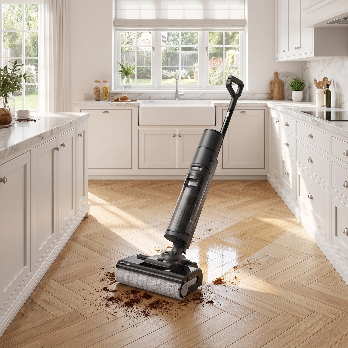 Aspirateur balai laveur sans fil autonettoyant à eau chaude dans un intérieur
