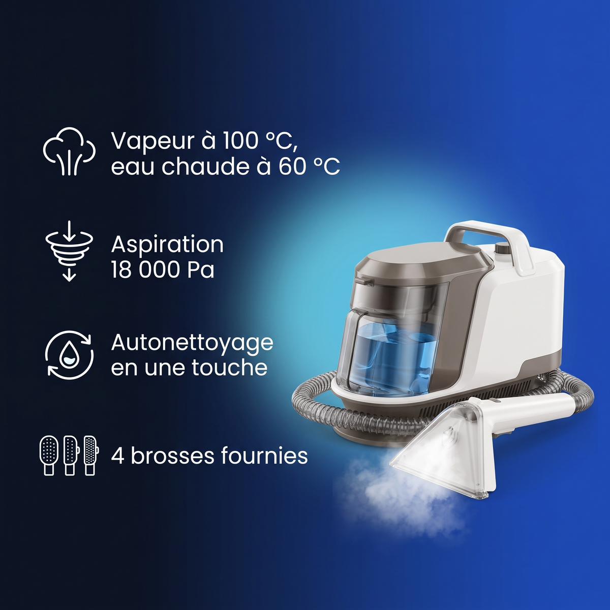 Nettoyeur vapeur pour tapis et canapés avec eau chaude : points forts