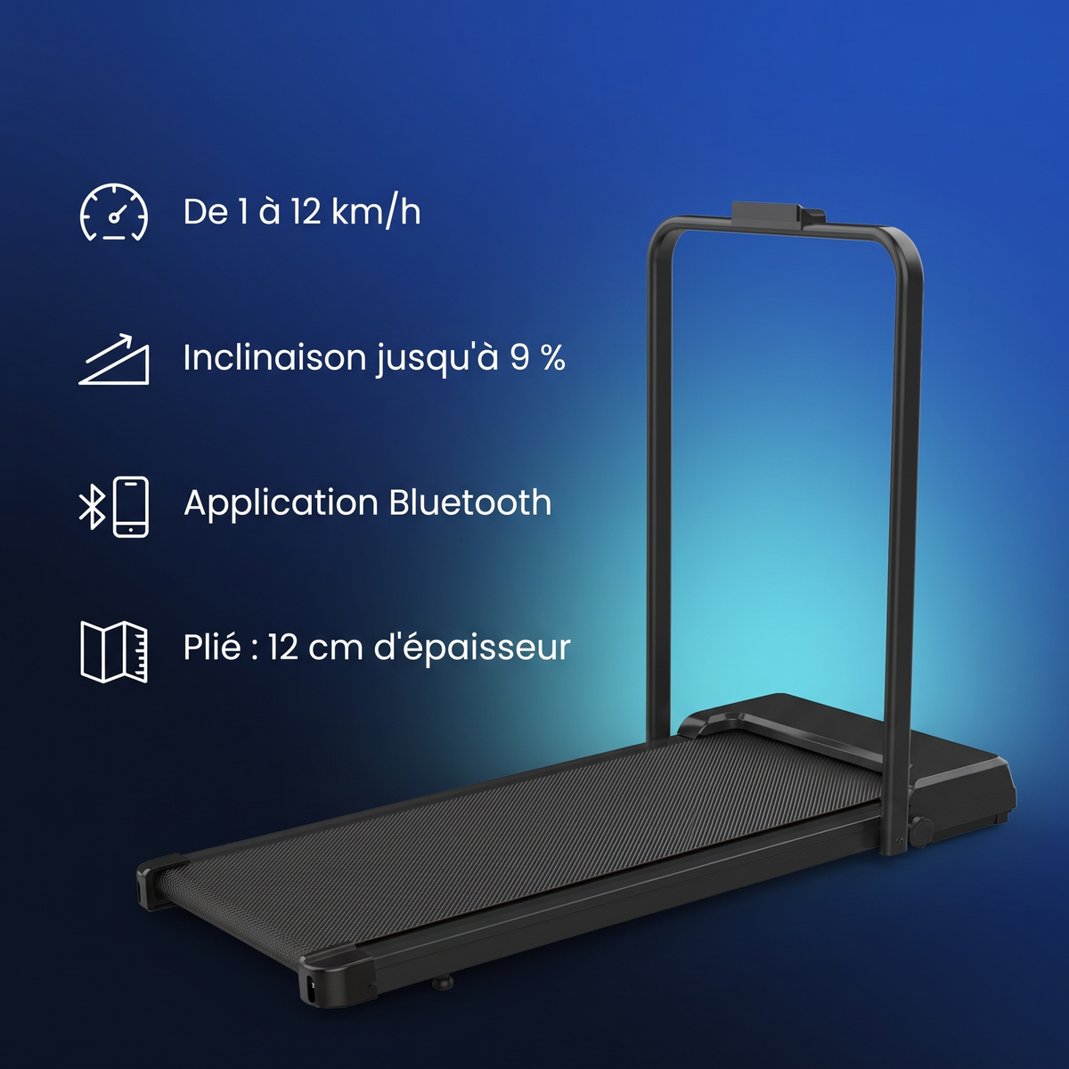 Tapis de course pliable avec inclinaison 9 % et application : points forts