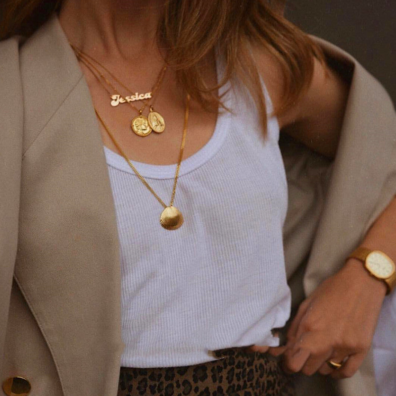 Collier Coquillage Superposé — Plaqué Or 18K