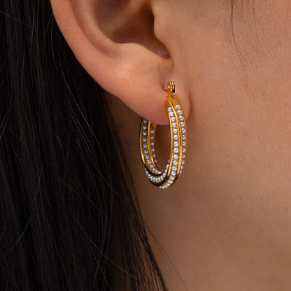 Boucles Torsadées Perle — Acier Plaqué Or 18K