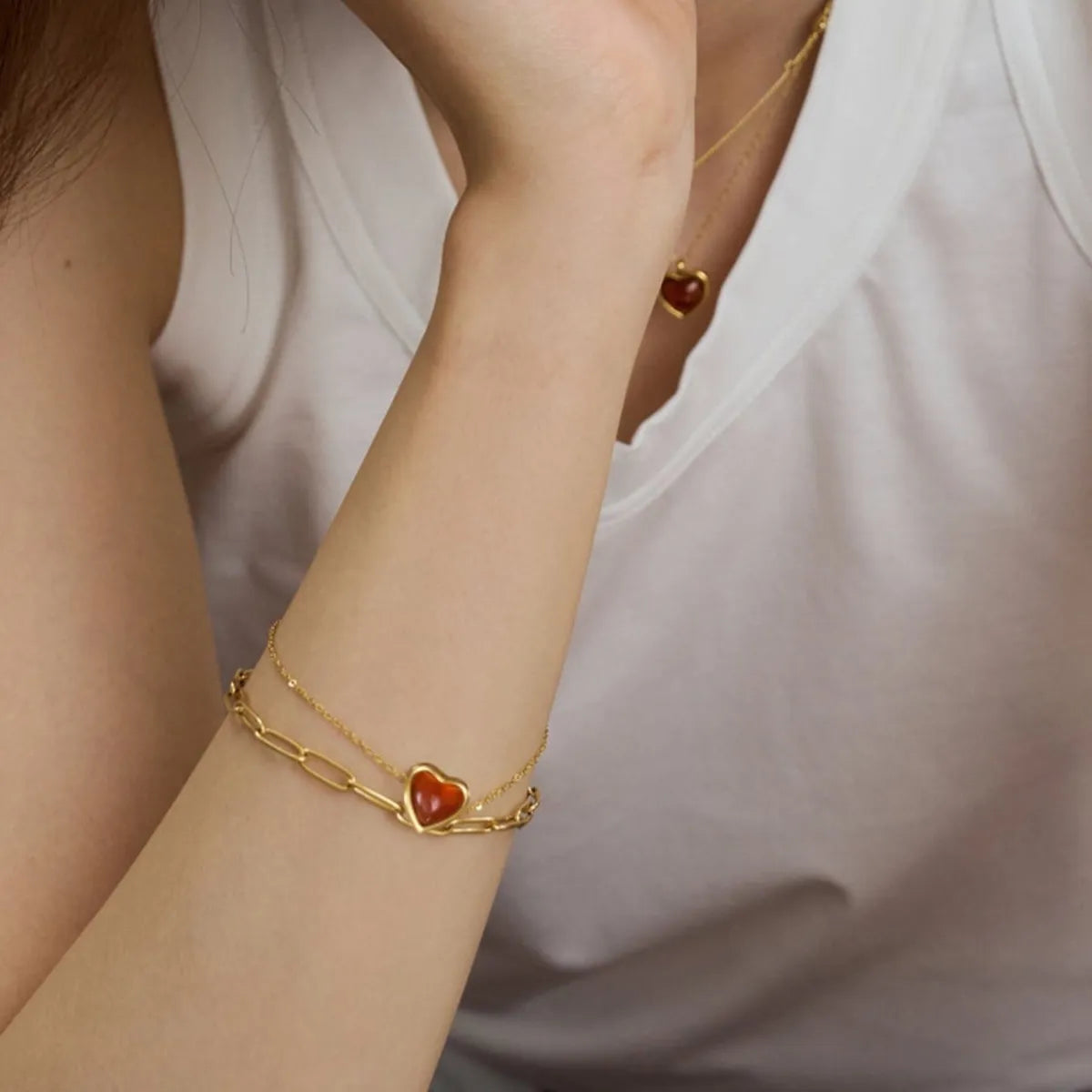 Bijou Cœur Rouge — Acier Inoxydable Plaqué Or 18K