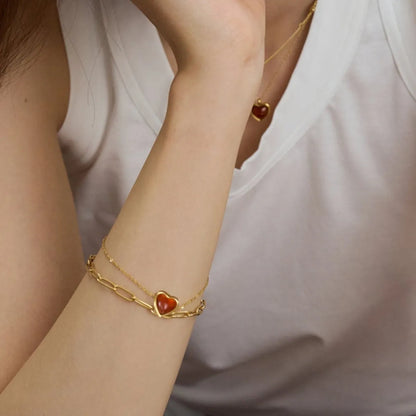 Bijou Cœur Rouge — Acier Inoxydable Plaqué Or 18K
