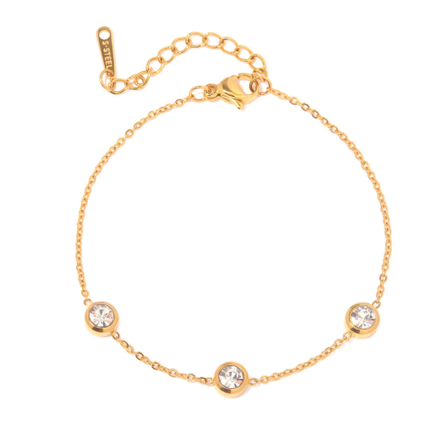 Bracelet Zircon Rond — Plaqué Or 18K