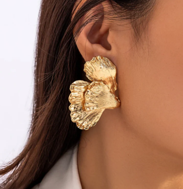 Puces Ginkgo & Perle — Plaqué Or 18K