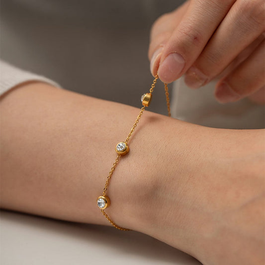 Bracelet Zircon Rond — Plaqué Or 18K