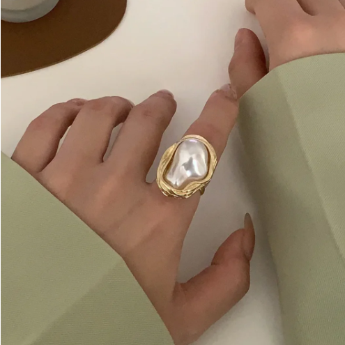 Bague Perle Marine — Plaqué Or 18K
