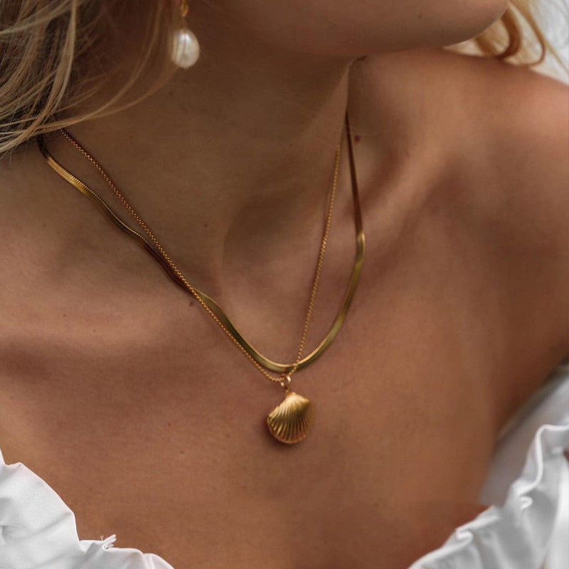 Collier Coquillage Superposé — Plaqué Or 18K