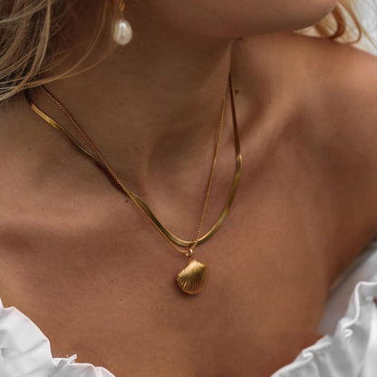 Collier Coquillage Superposé — Plaqué Or 18K