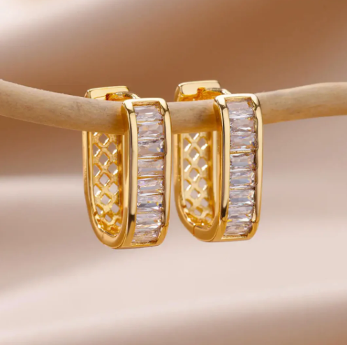 Boucles Cristal Blanc — Plaqué Or 18K