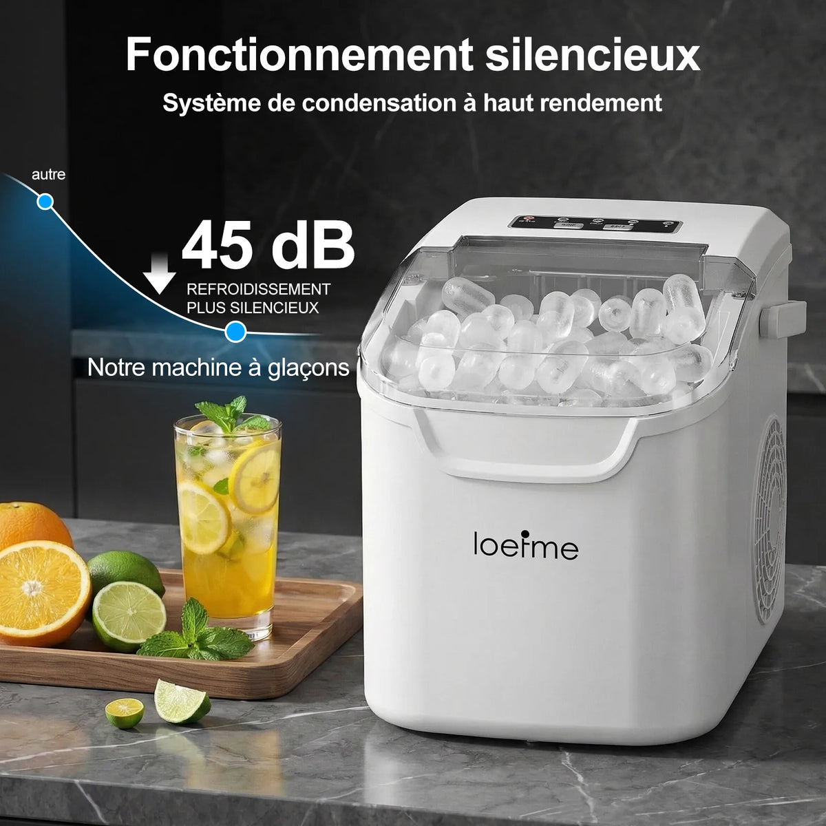 Machine à glaçons de comptoir avec deux tailles et nettoyage automatique