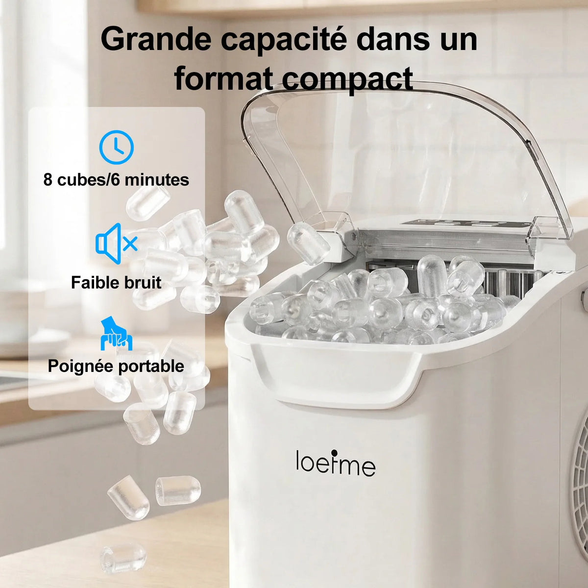 Machine à glaçons de comptoir avec deux tailles et nettoyage automatique