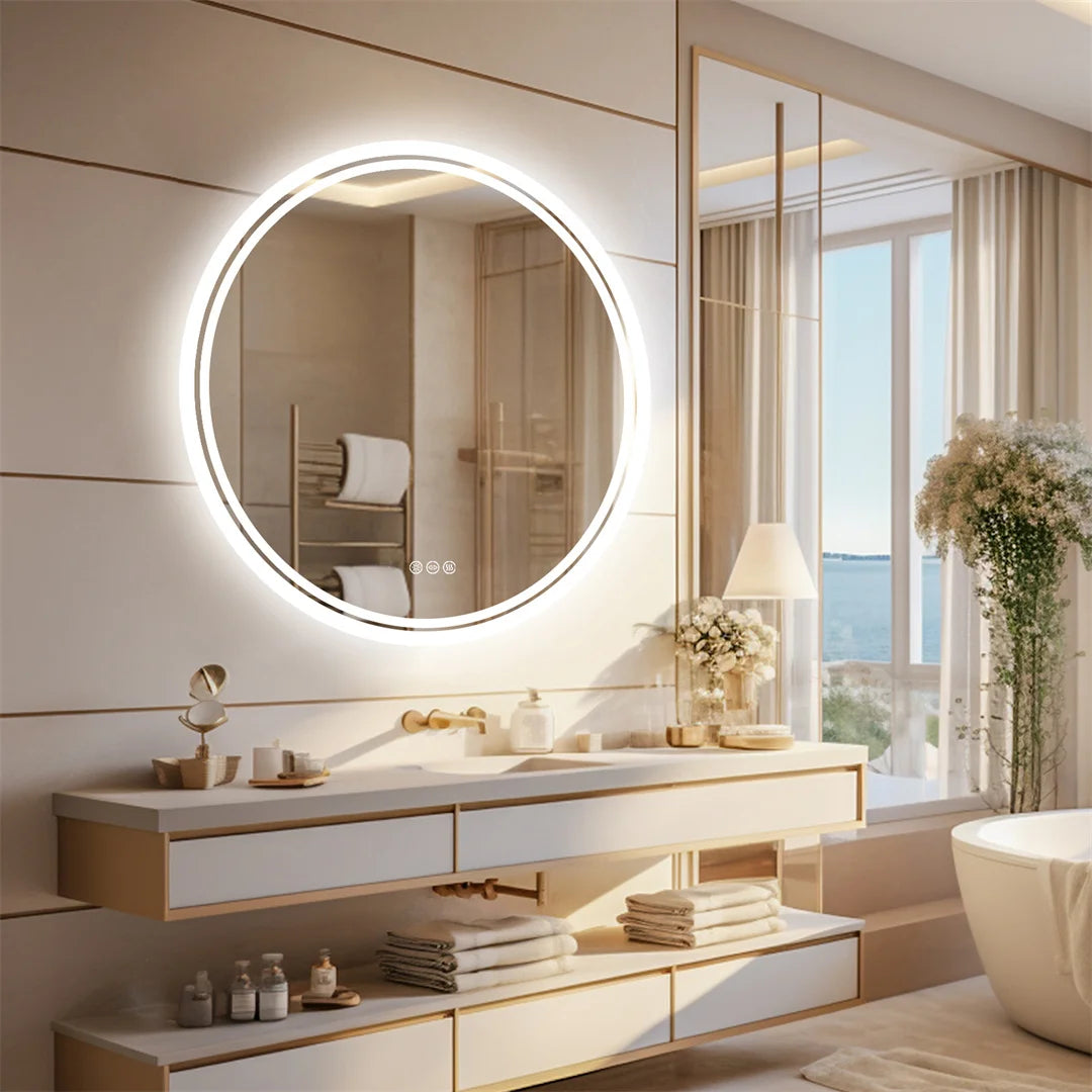 Miroir rond lumineux 80 cm à commande tactile et désembuage
