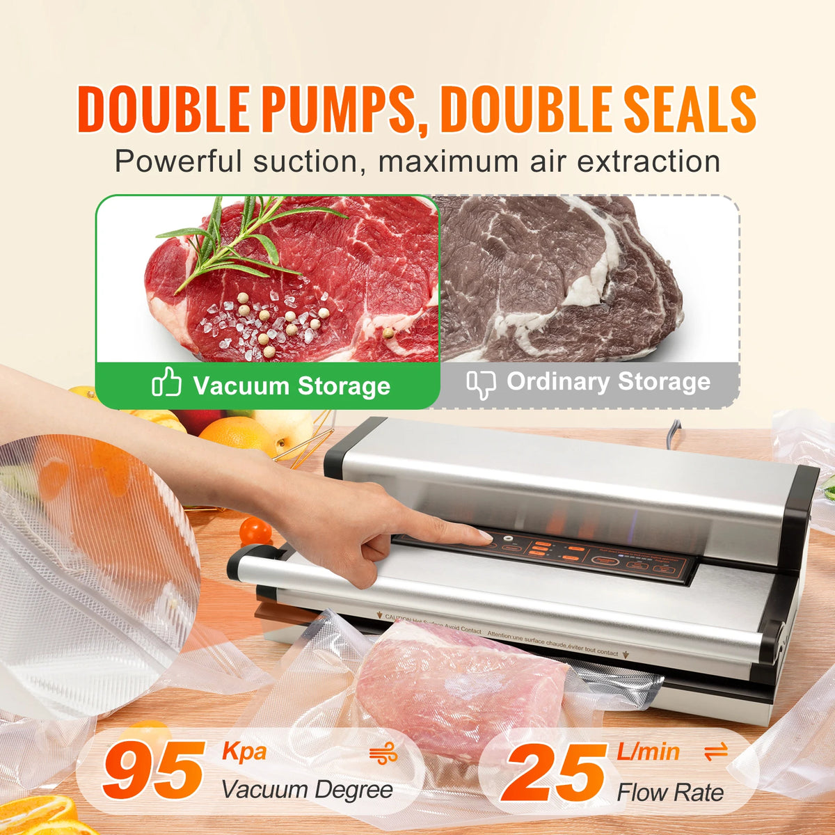 Appareil de mise sous vide inox à double pompe