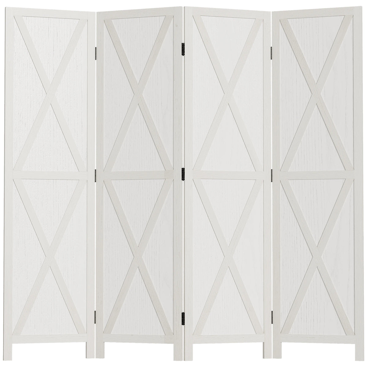 Paravent 4 panneaux en bois de paulownia – blanc, croisillons