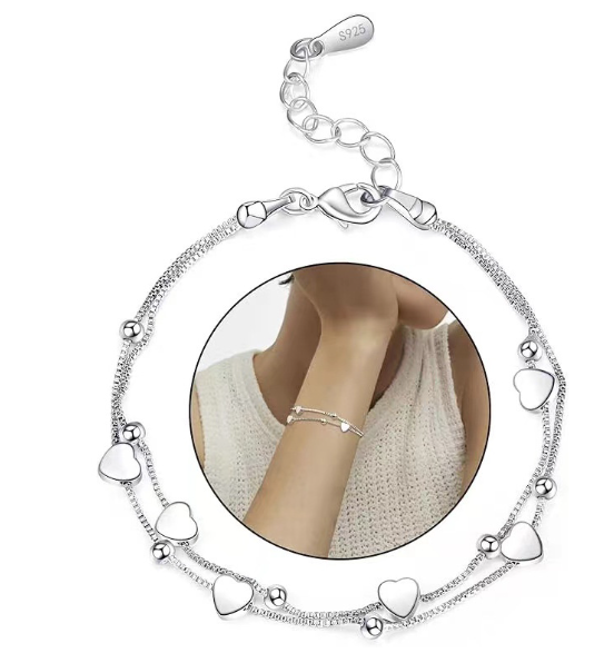 Bracelet Cœur Double — Argent S925