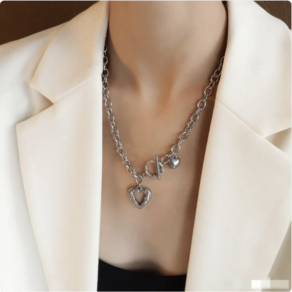 Collier Cœur Pêche — Acier Titane Doré 18K