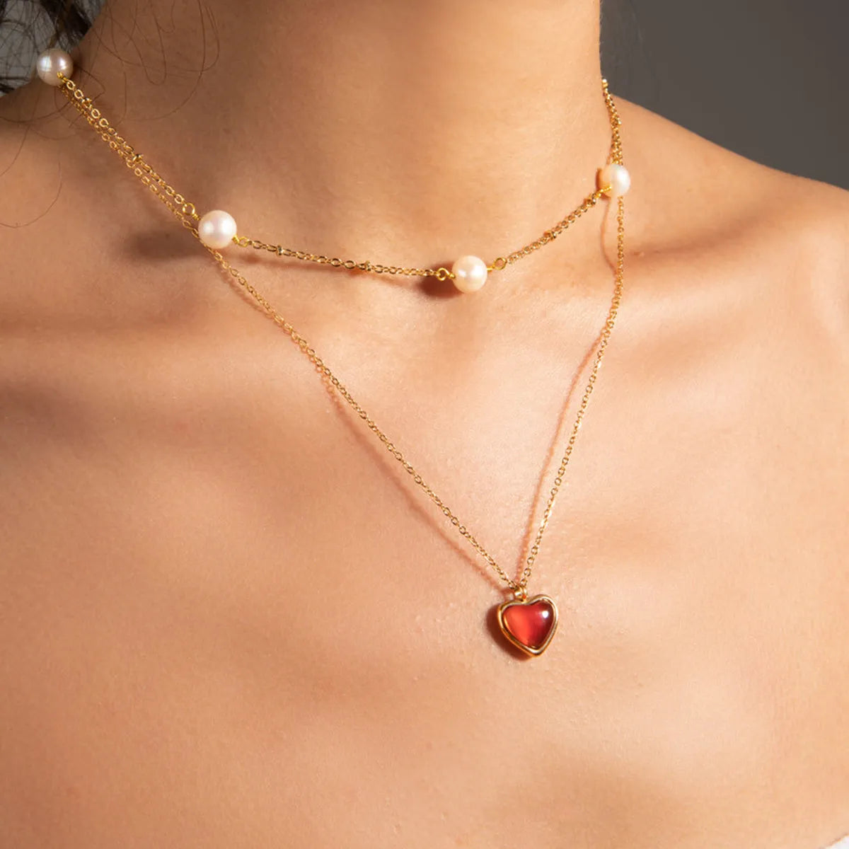Bijou Cœur Rouge — Acier Inoxydable Plaqué Or 18K