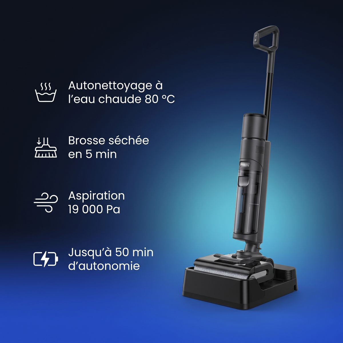 Aspirateur balai laveur sans fil autonettoyant à eau chaude : points forts