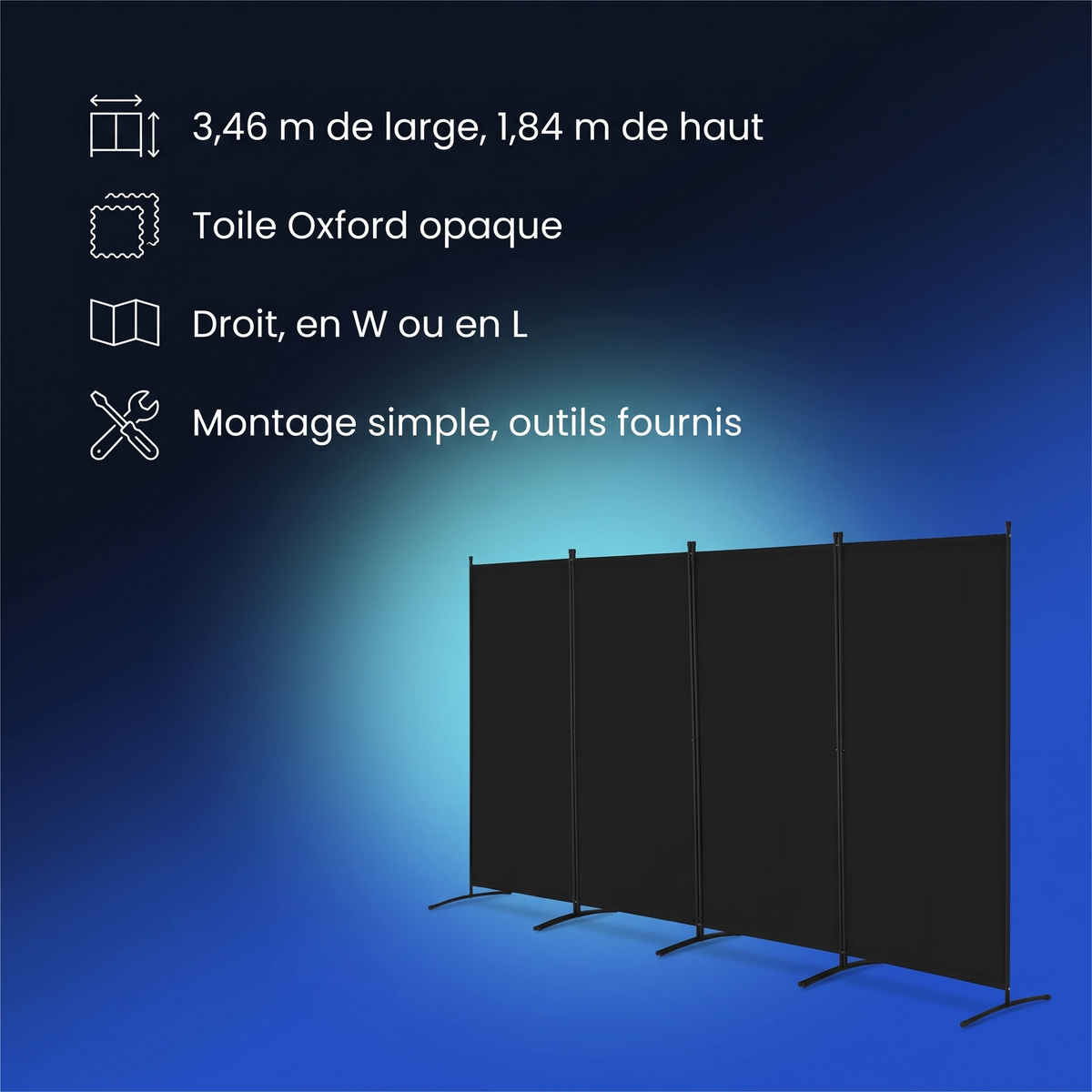 Paravent grand format 4 panneaux en toile opaque : points forts
