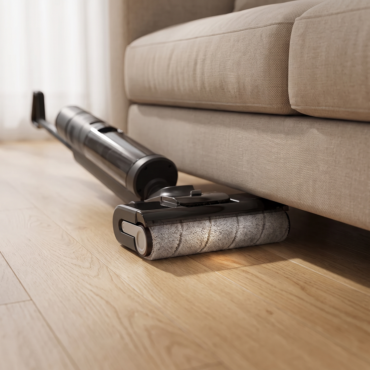Aspirateur balai laveur sans fil autonettoyant à eau chaude, vue de détail