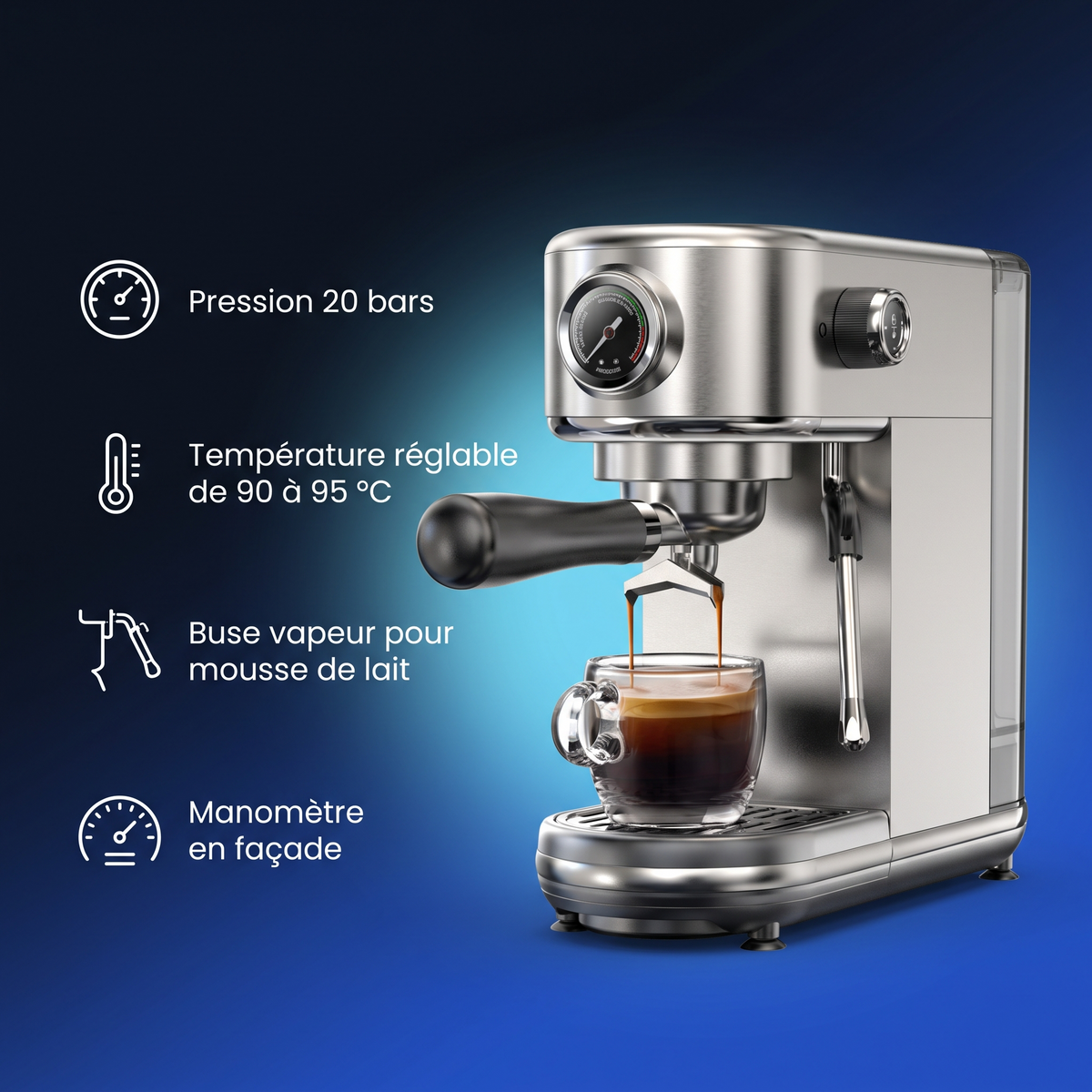 Machine expresso 20 bars avec manomètre et buse vapeur : points forts