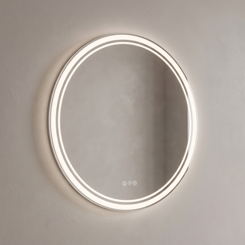 Miroir rond lumineux 80 cm à commande tactile et désembuage