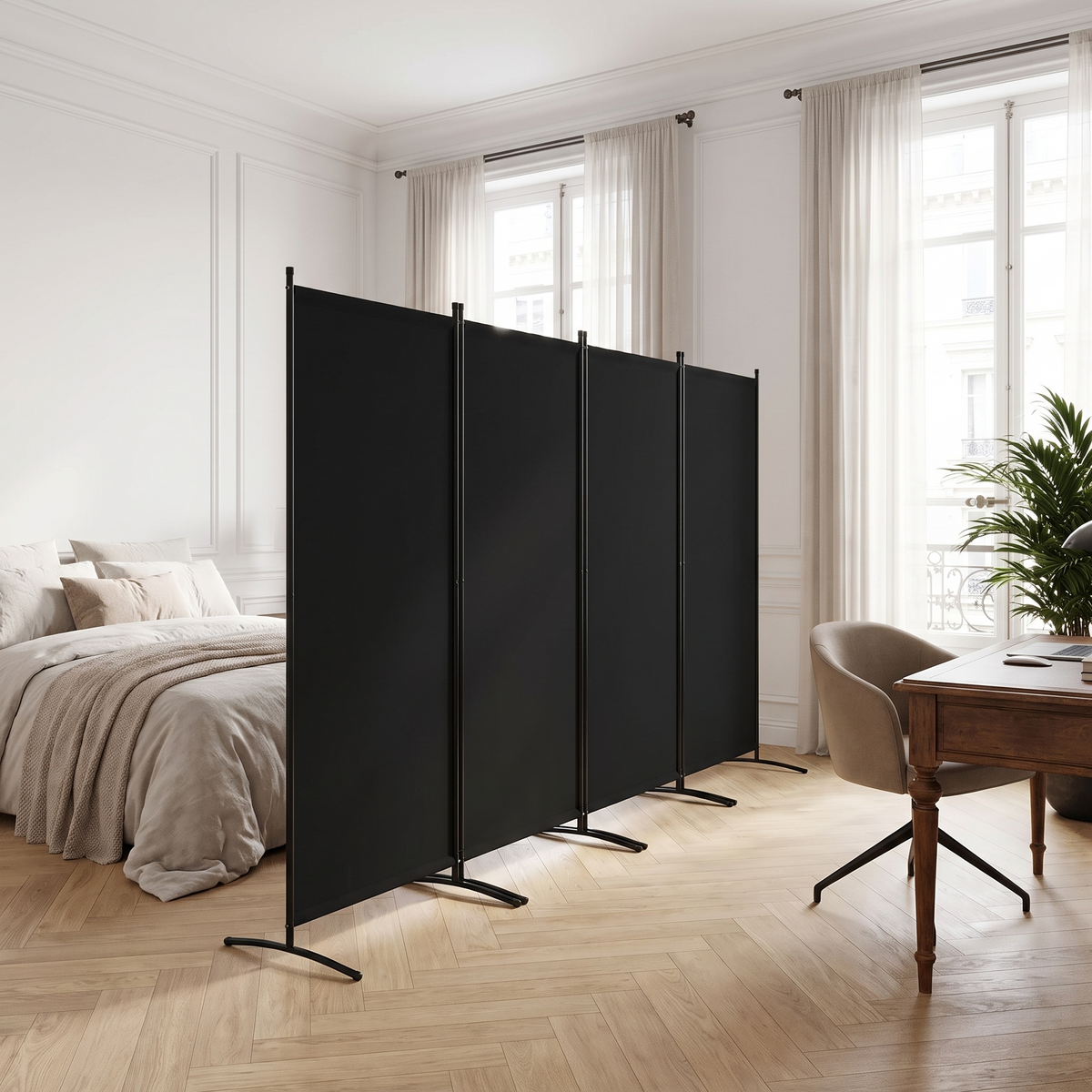 Paravent grand format 4 panneaux en toile opaque dans un intérieur