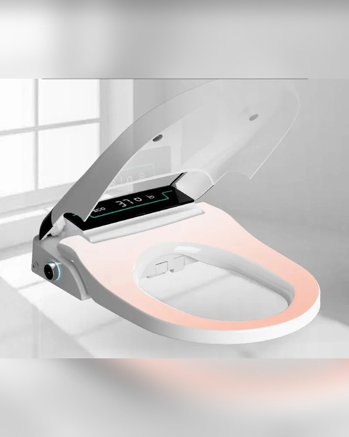 Abattant WC lavant posé sur une cuvette, assise chauffante